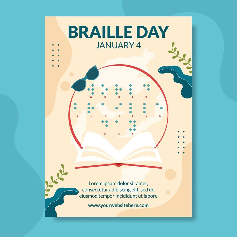 ilustración de plantillas dibujadas a mano de dibujos animados planos del cartel del día mundial de braille vector