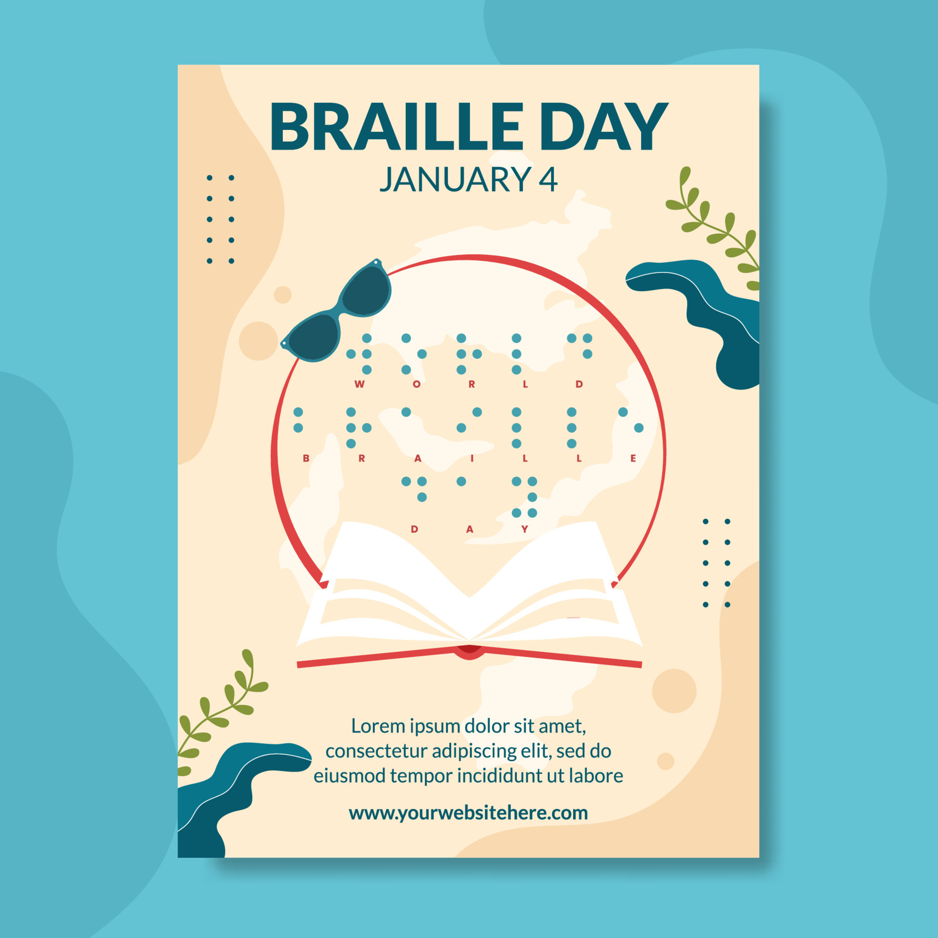 World Braille Day Poster Flat Cartoon Hand Drawn Templates Illustration