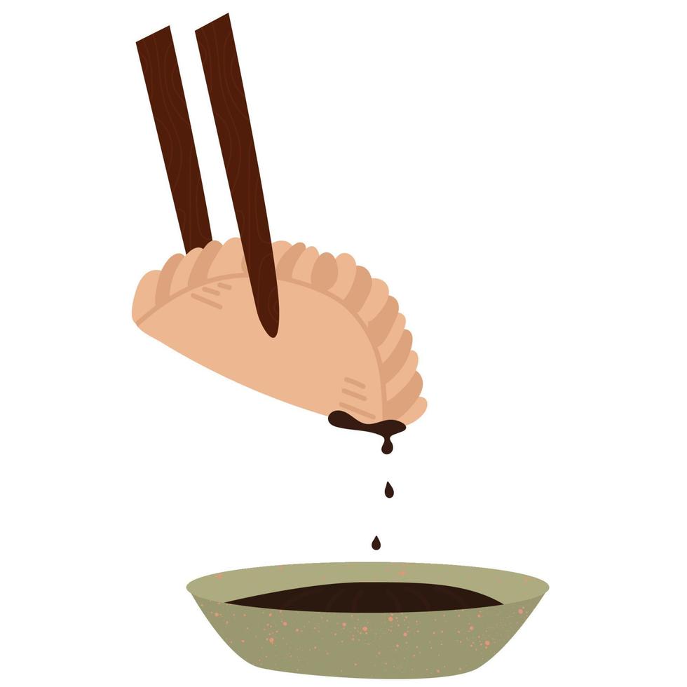 Traditional Chinese dumplings taken with chopsticks. vector