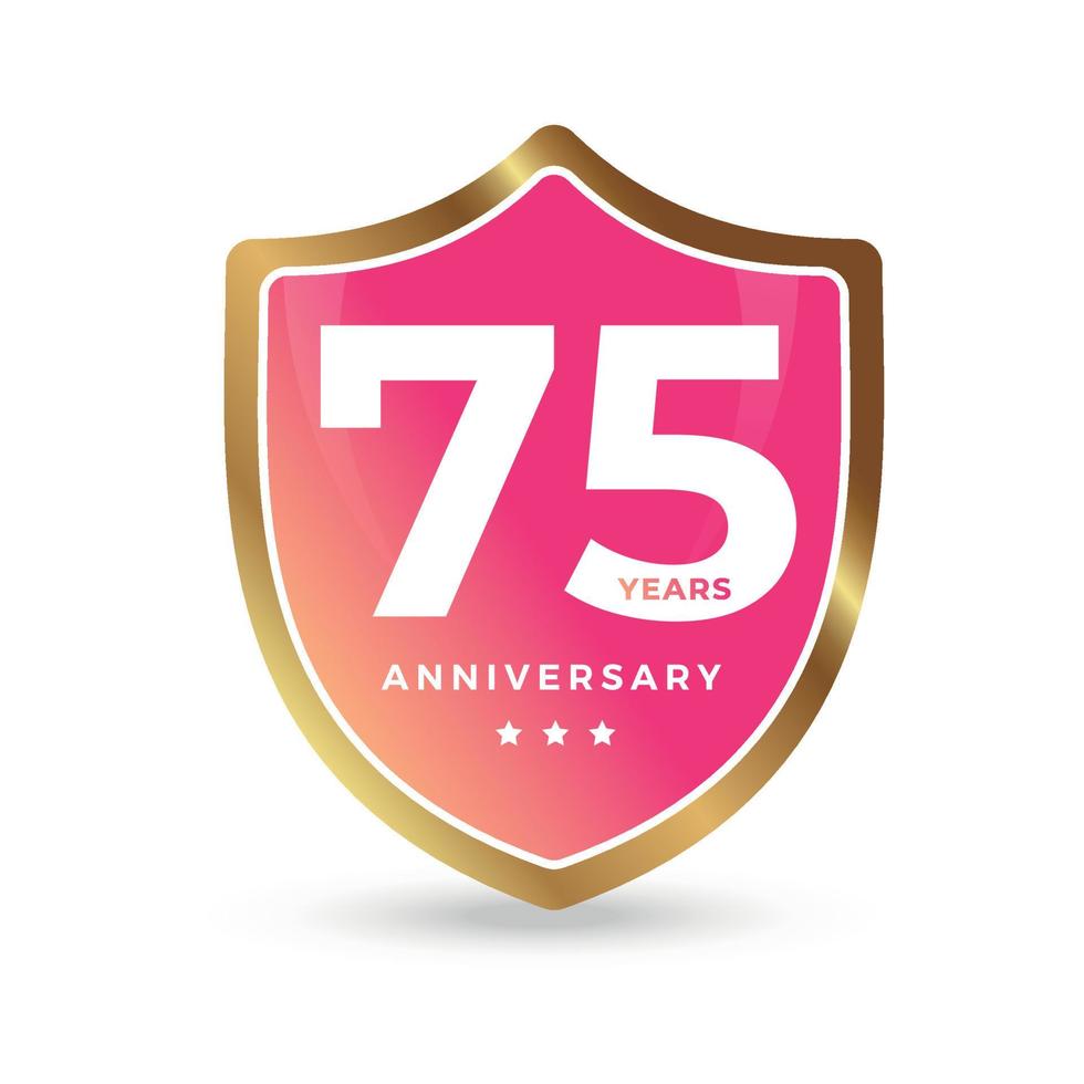 75 años aniversario celebrando icono logotipo etiqueta vector evento color dorado escudo