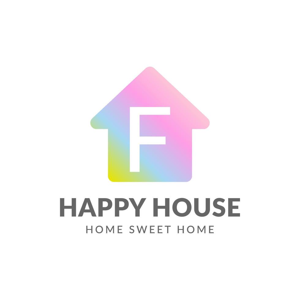 letter F happy house vector logo design