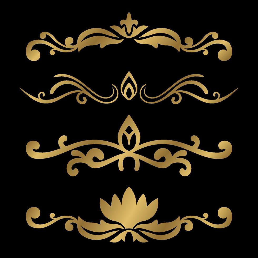 set of golden retro swirls elegant calligraphy ornament vector design