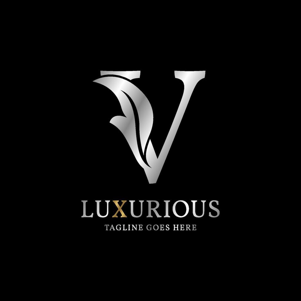 letter V luxurious leaf initial vector logo design element