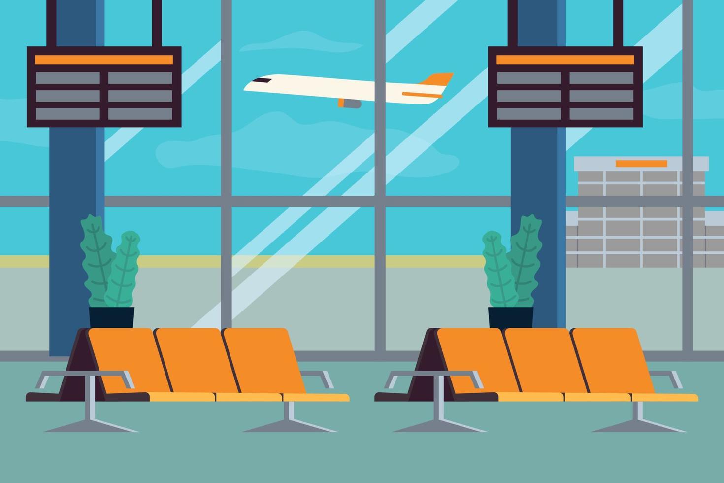 Airport Hall Interior. Waiting Room Or Departure Lounge Vector Illustration In Flat Style