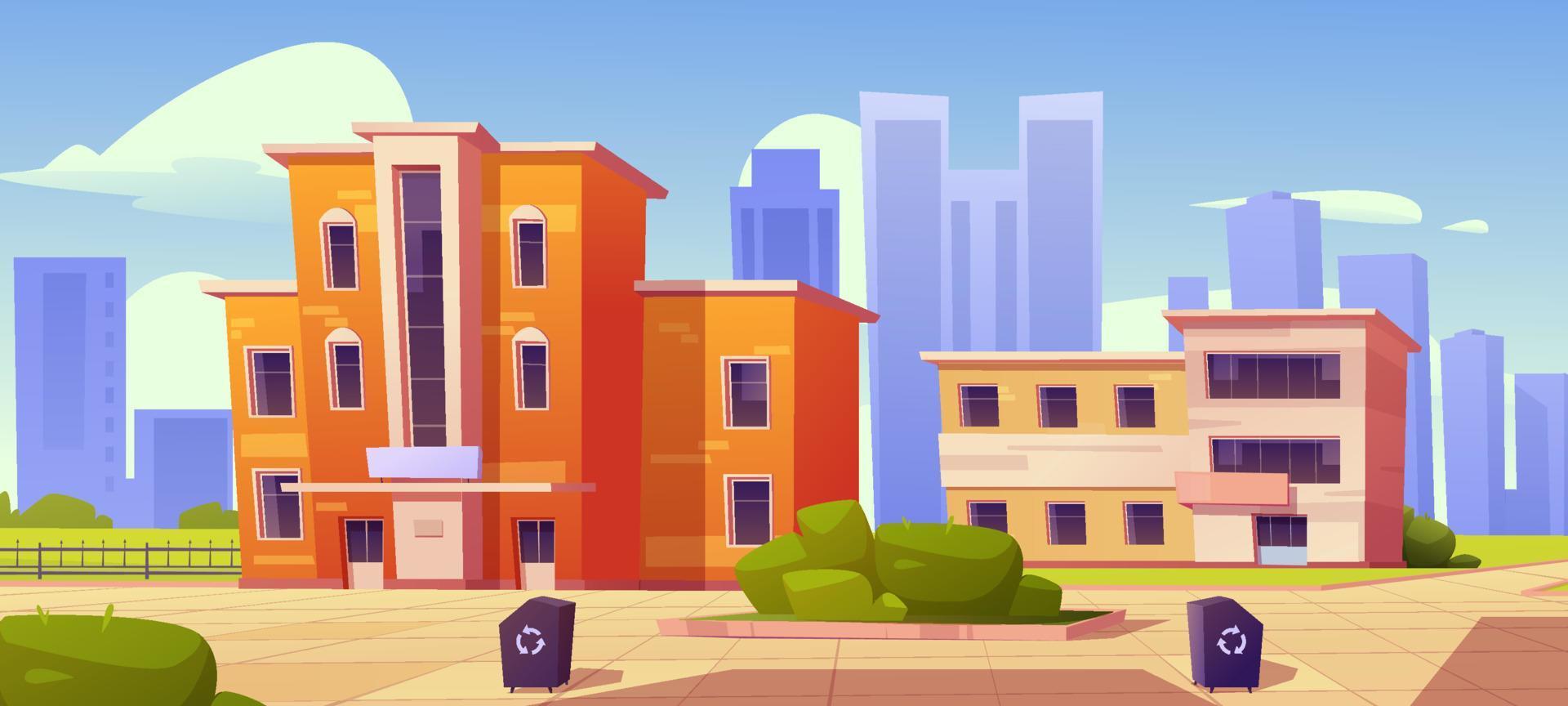 City houses, street with low residential buildings vector