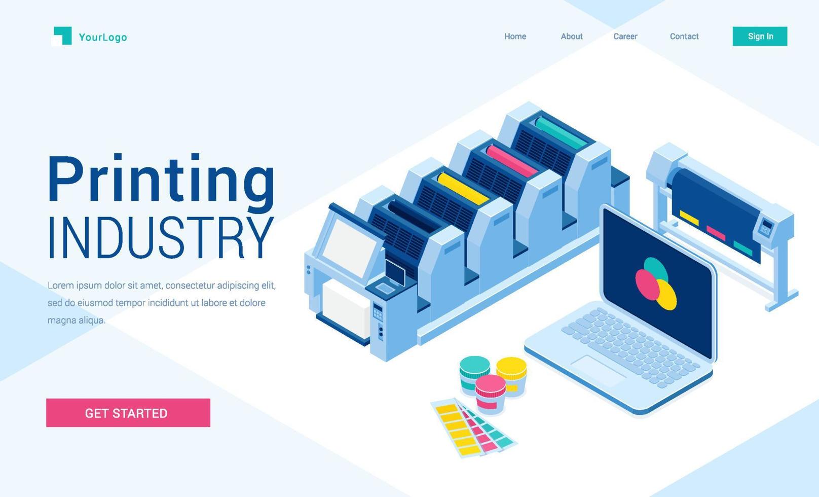 Printing polygraphy industry isometric landing vector