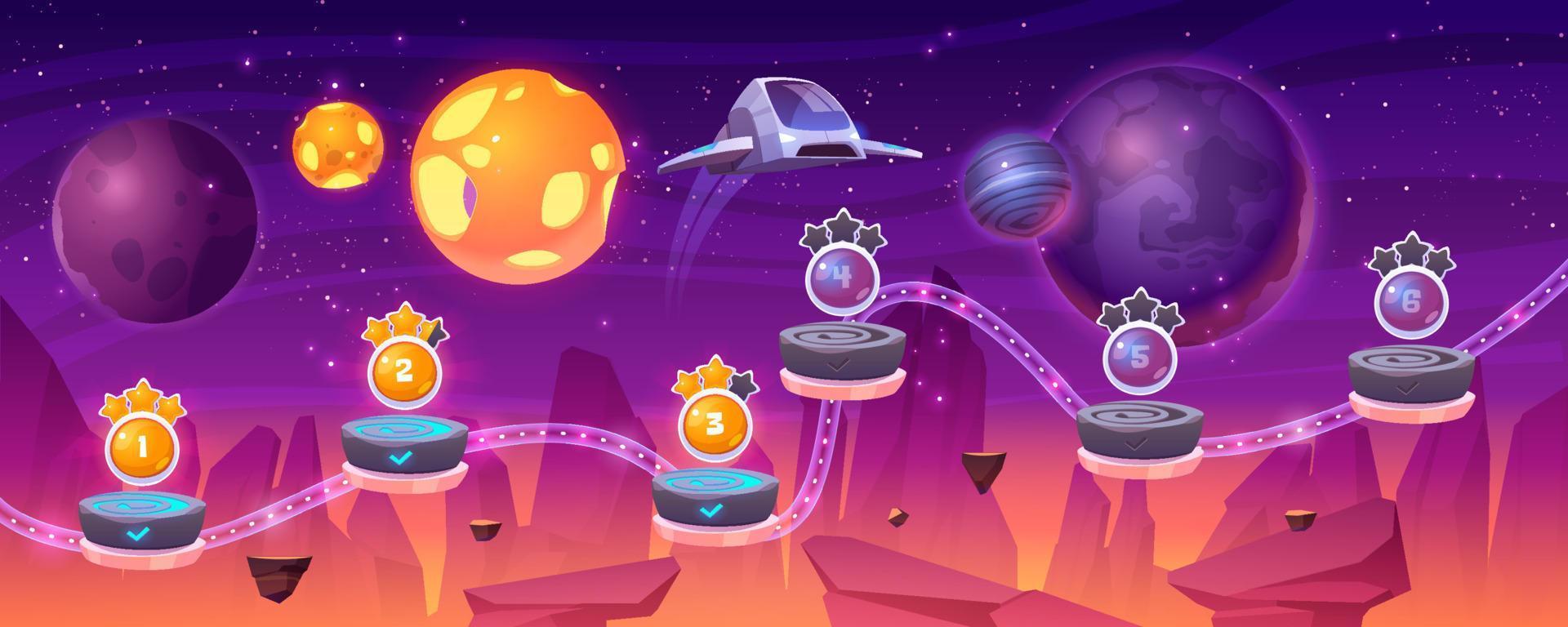 Space game level map spaceship and alien planets vector