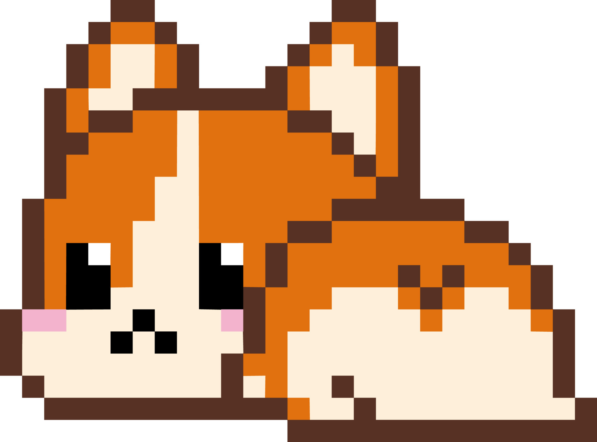 Cute 8 bit pixel cartoon dog. Funny welsh corgi pembroke or cardigan dog  lies on white background with outstretched hind legs, rear view. Juicy  furry pets ass. Pixel art 80s-90s style icons.
