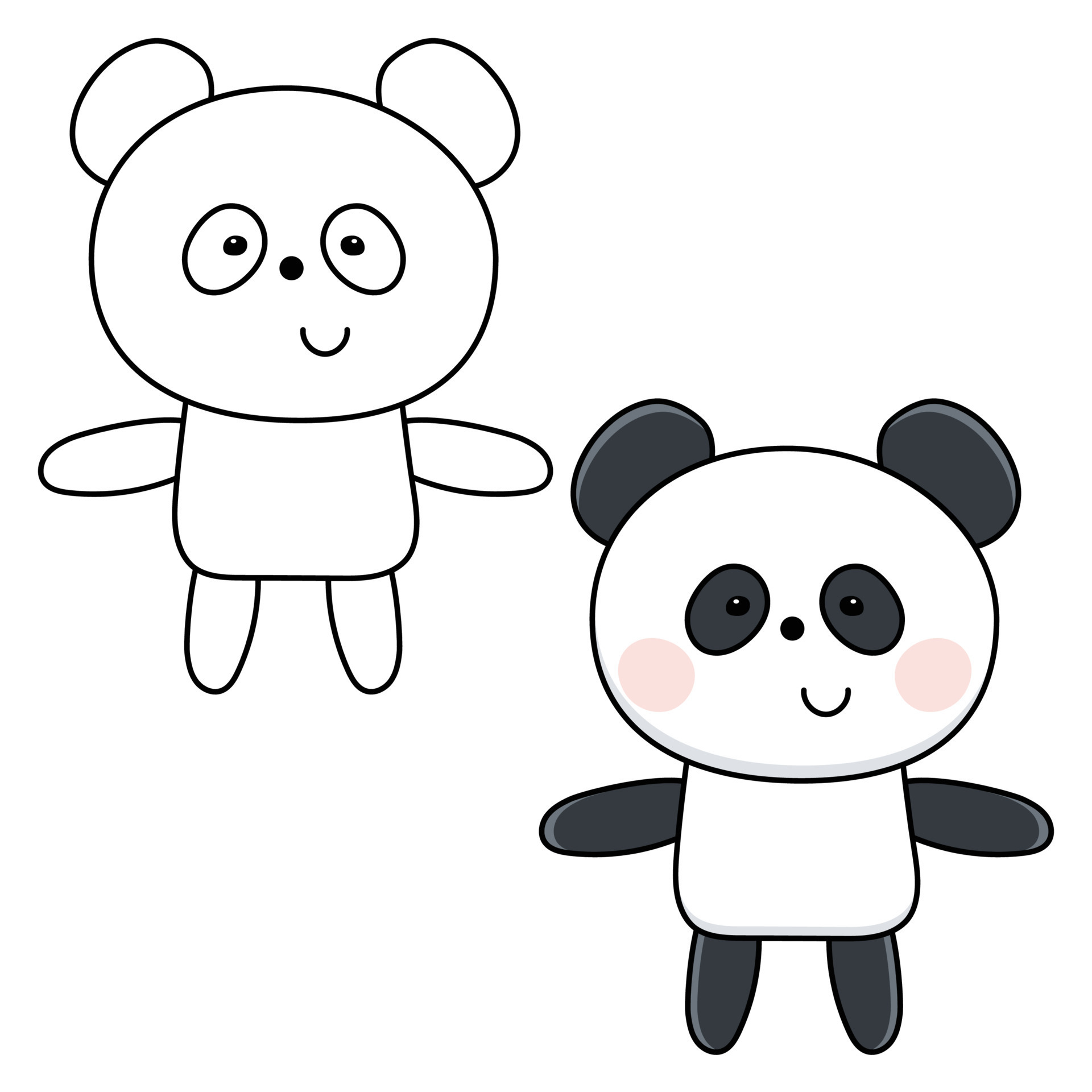 Coloring page with cute panda. Color and black white vector illustration  for kids coloring book with outlined clipart to color. Kids learning game.  Cartoon kawaii animal. Simple linear design, eps10 15435005 Vector