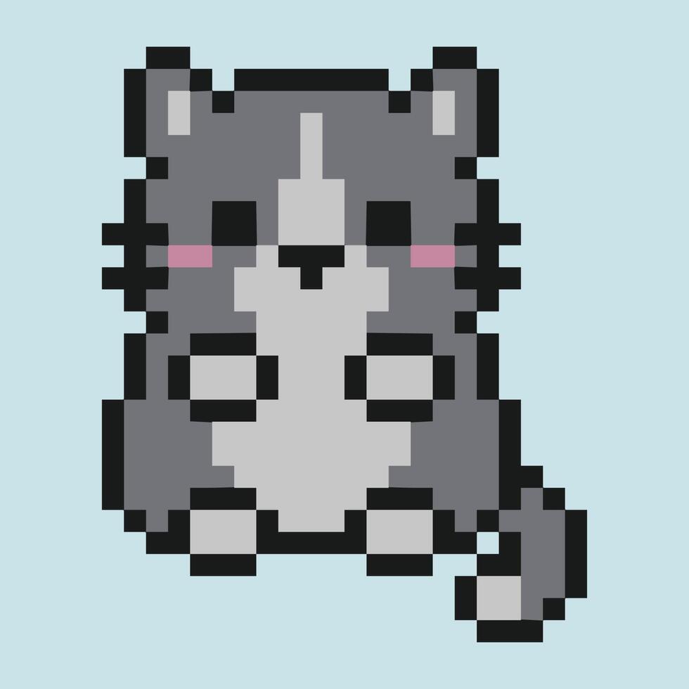 lindo gato de píxeles de 8 bits aislado en fondo azul vector