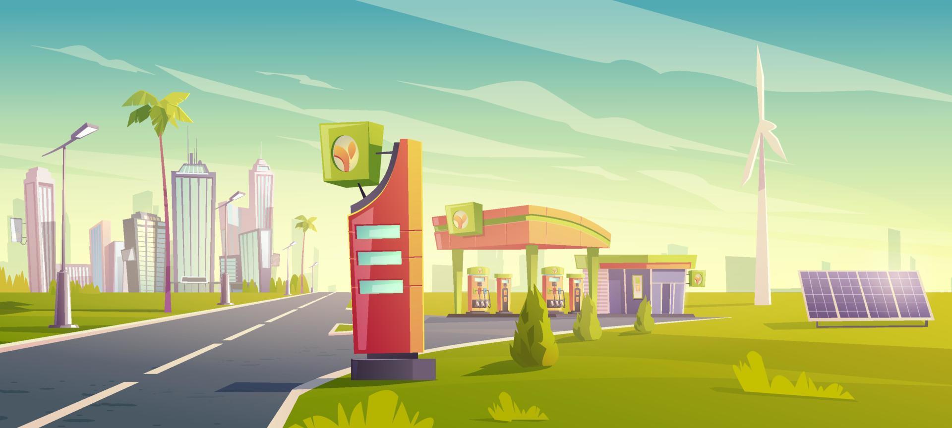 Eco gas station, green city car refueling service vector