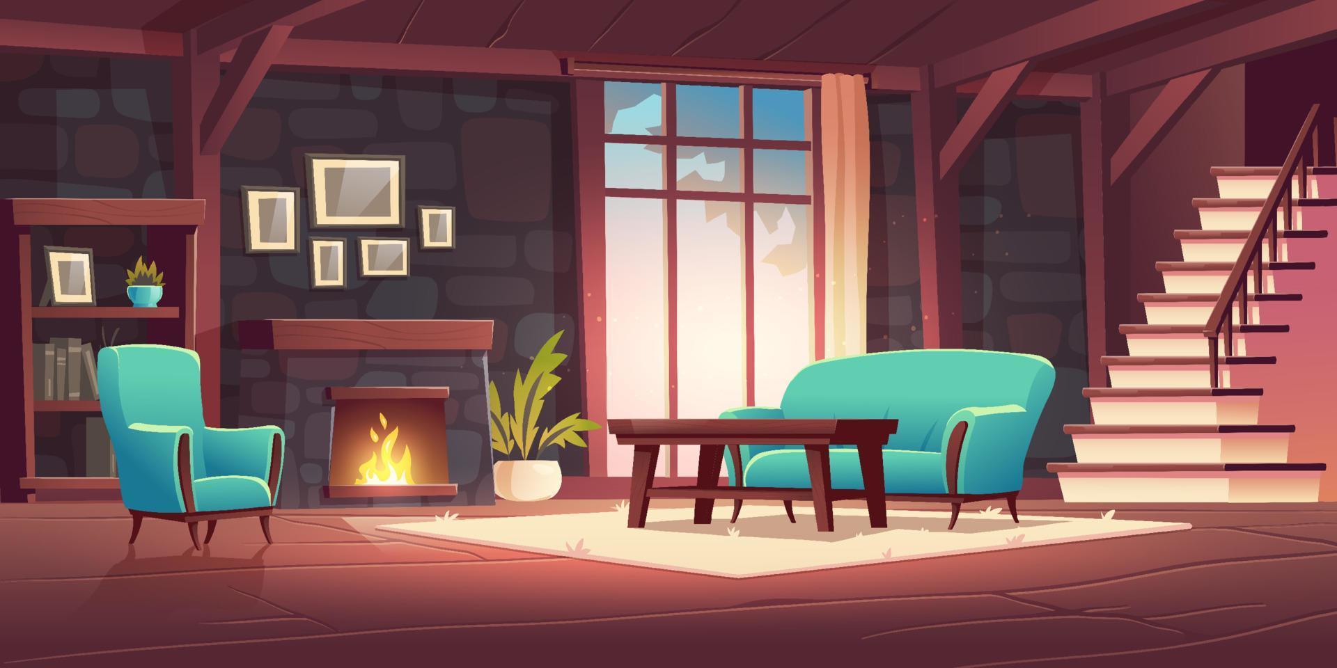 Luxury old living room interior with fireplace vector