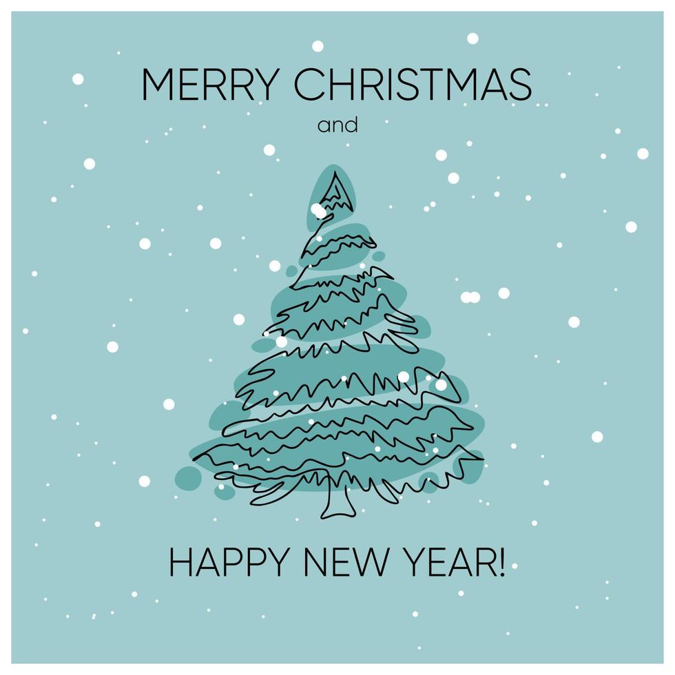 feliz navidad y feliz año nuevo tarjeta con árbol de navidad. diseño de vacaciones de invierno vector