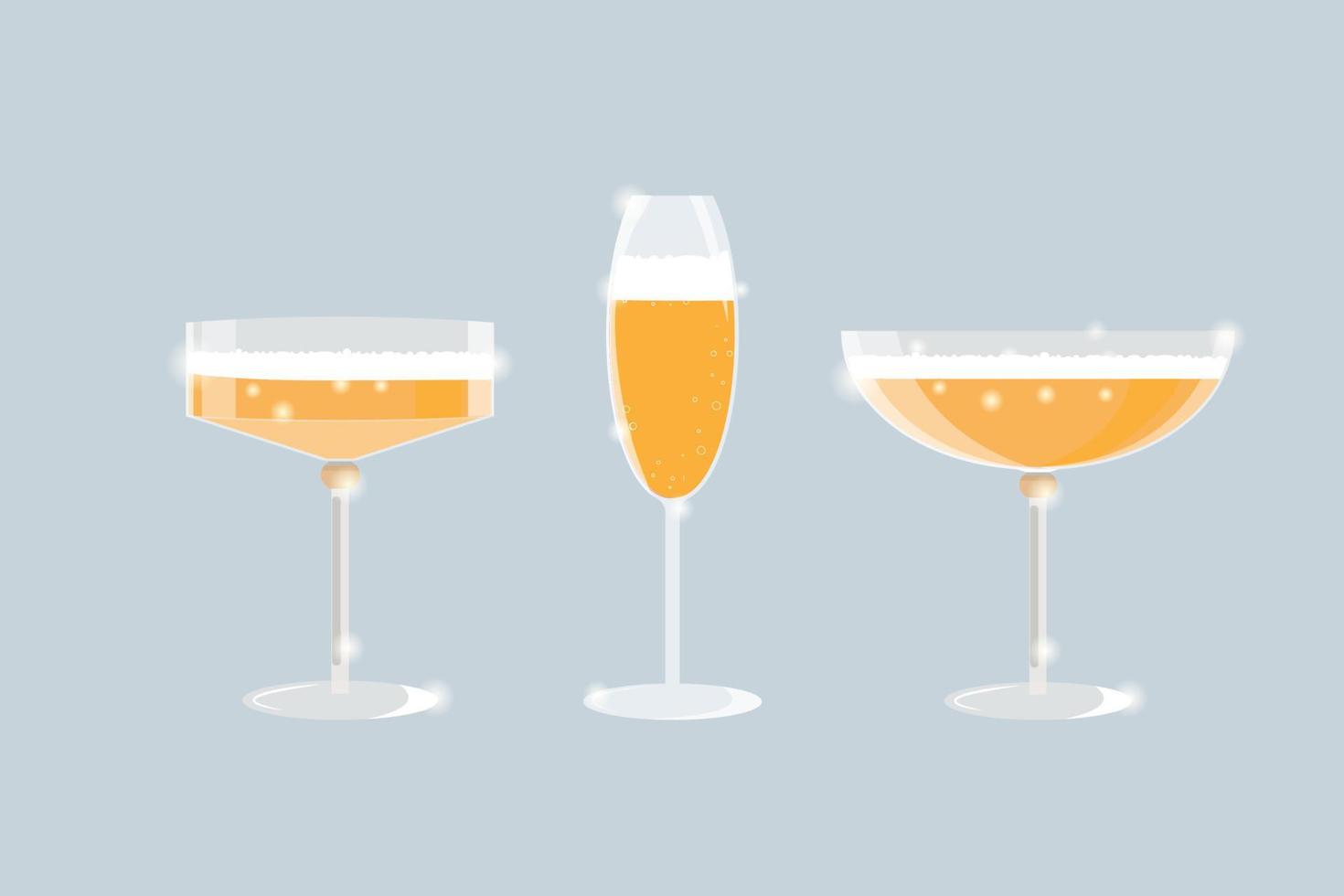 Set of Glasses of champagne isolated on transperent background vector