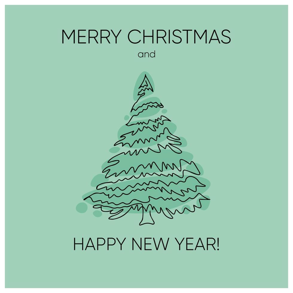 Merry Chrisrmas and Happy New Year card with christmas tree. Winter holidays design vector