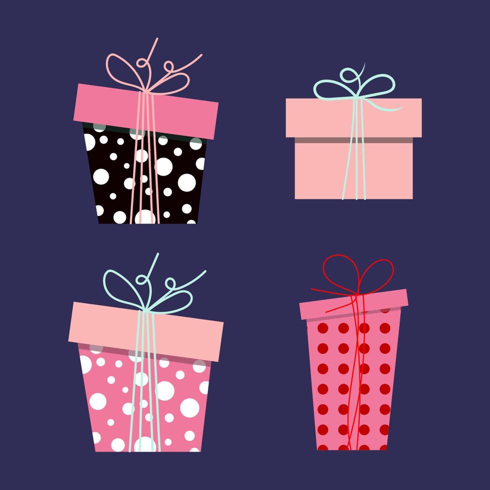 Feliz navidad y próspero año nuevo. cajas de regalo rosas y negras. vector