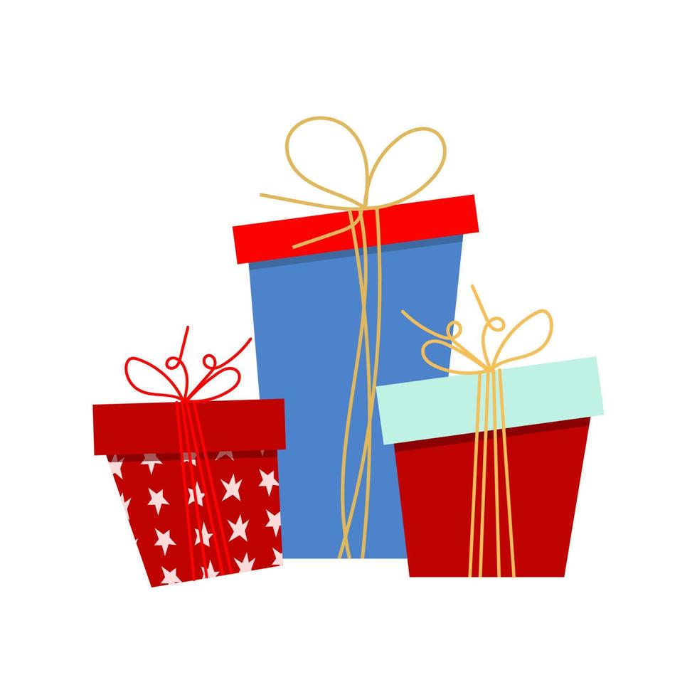 Merry christmas and Happy New Year. Red and Blue Gifts boxes. vector