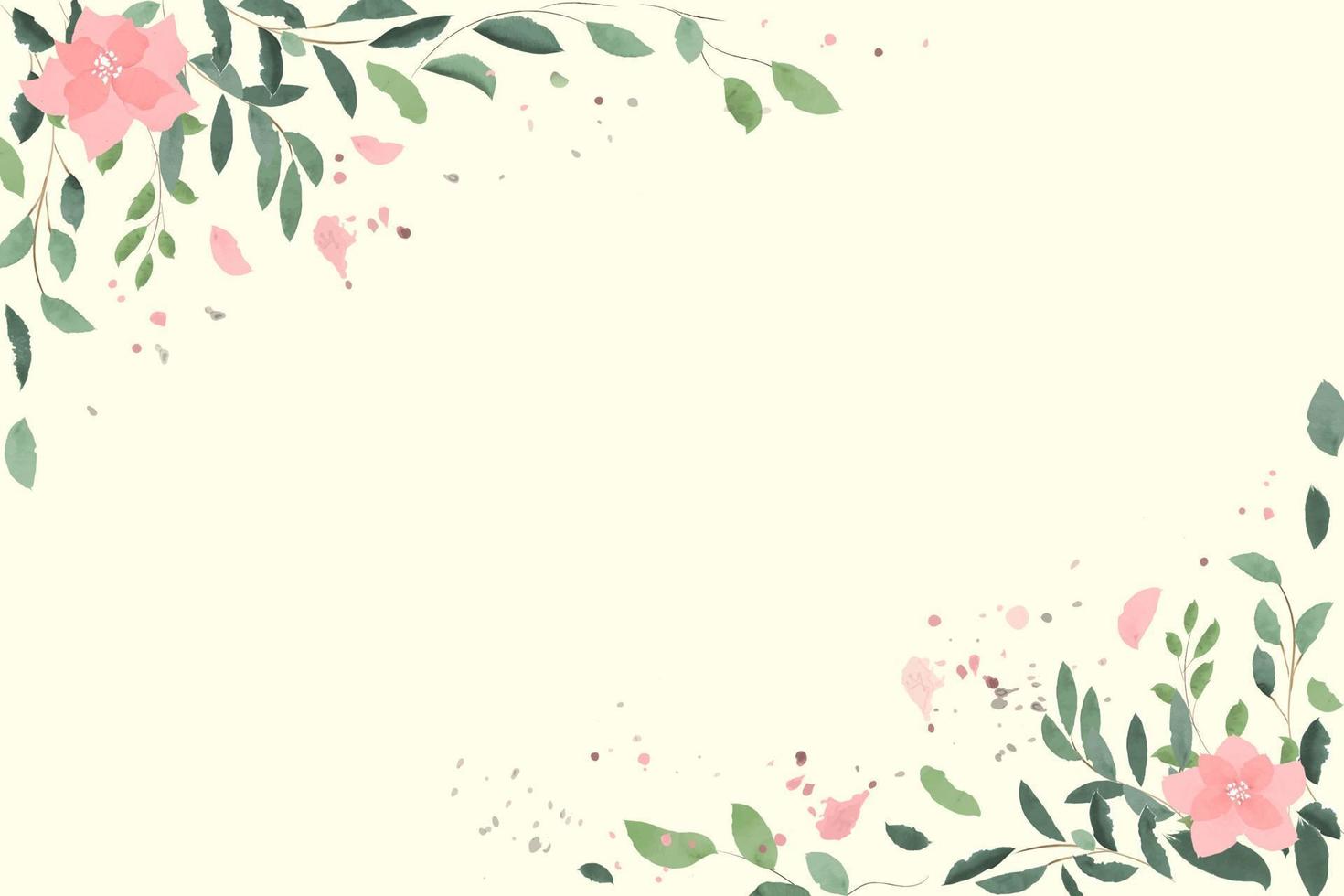 watercolor leaves frame with pink flowers. vector illustration