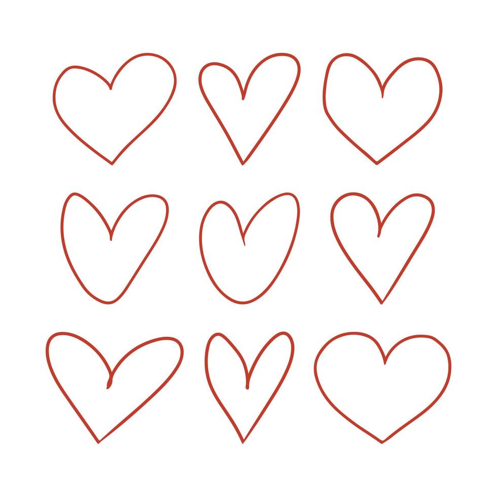 corazones de dibujo a mano roja. ilustración vectorial vector