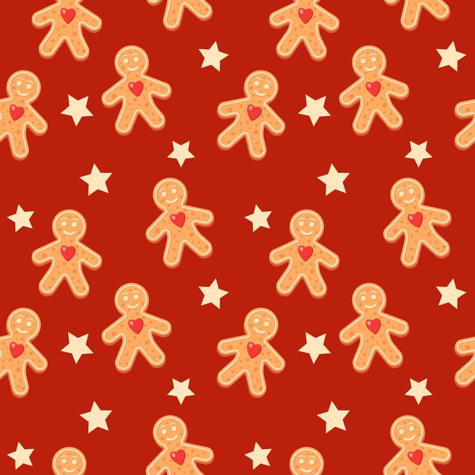 patrón sin fisuras de pan de jengibre. panes de jengibre de vacaciones azúcar glaseado invierno dulce azúcar glaseado comida, estrella y hogar vacaciones decoración textil, papel de envolver papel tapiz textura vectorial vector