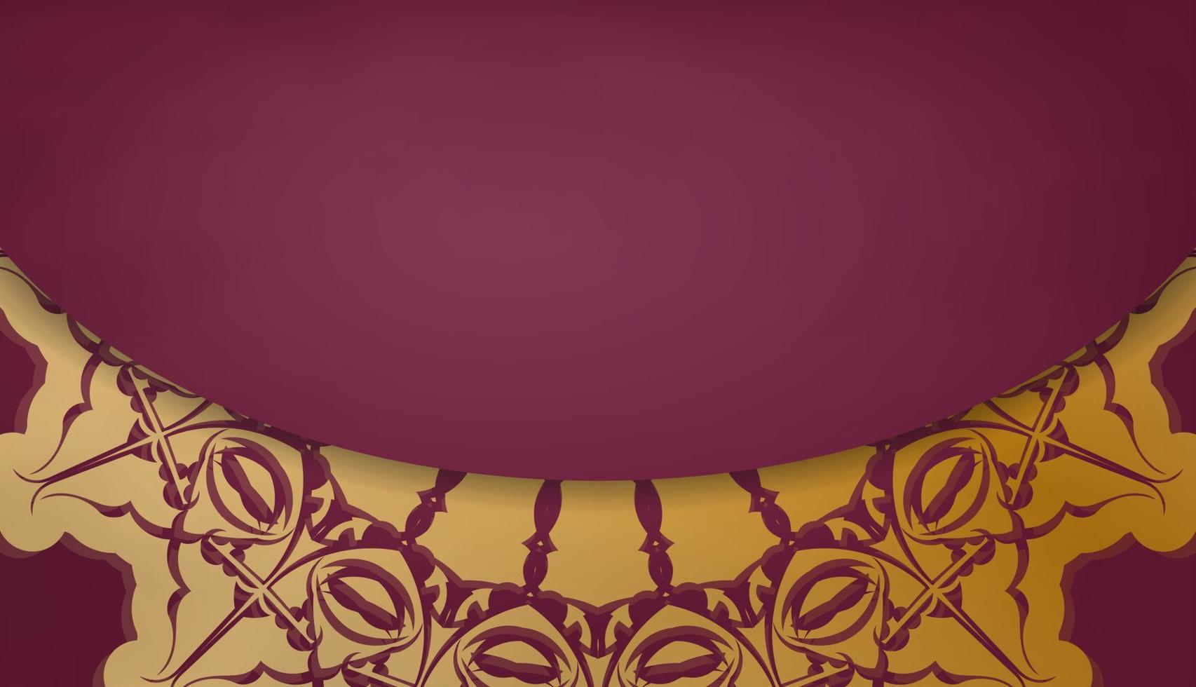 banner de color burdeos con un patrón dorado de mandala para el diseño del logotipo vector