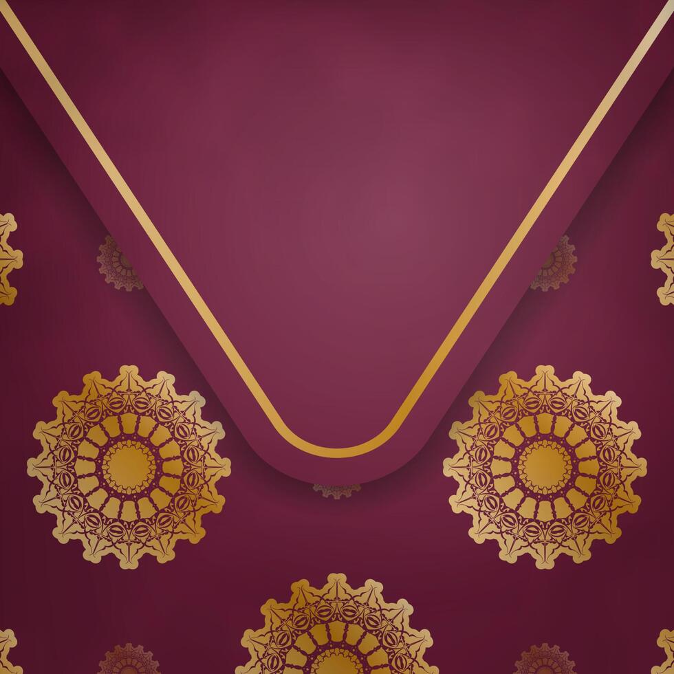 Brochure in burgundy color with luxurious gold pattern prepared for typography. vector