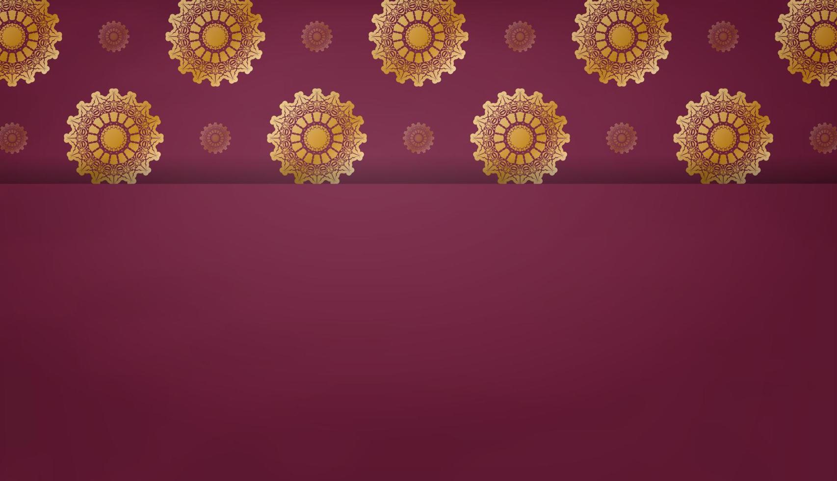 Burgundy banner with abstract gold pattern for logo design vector