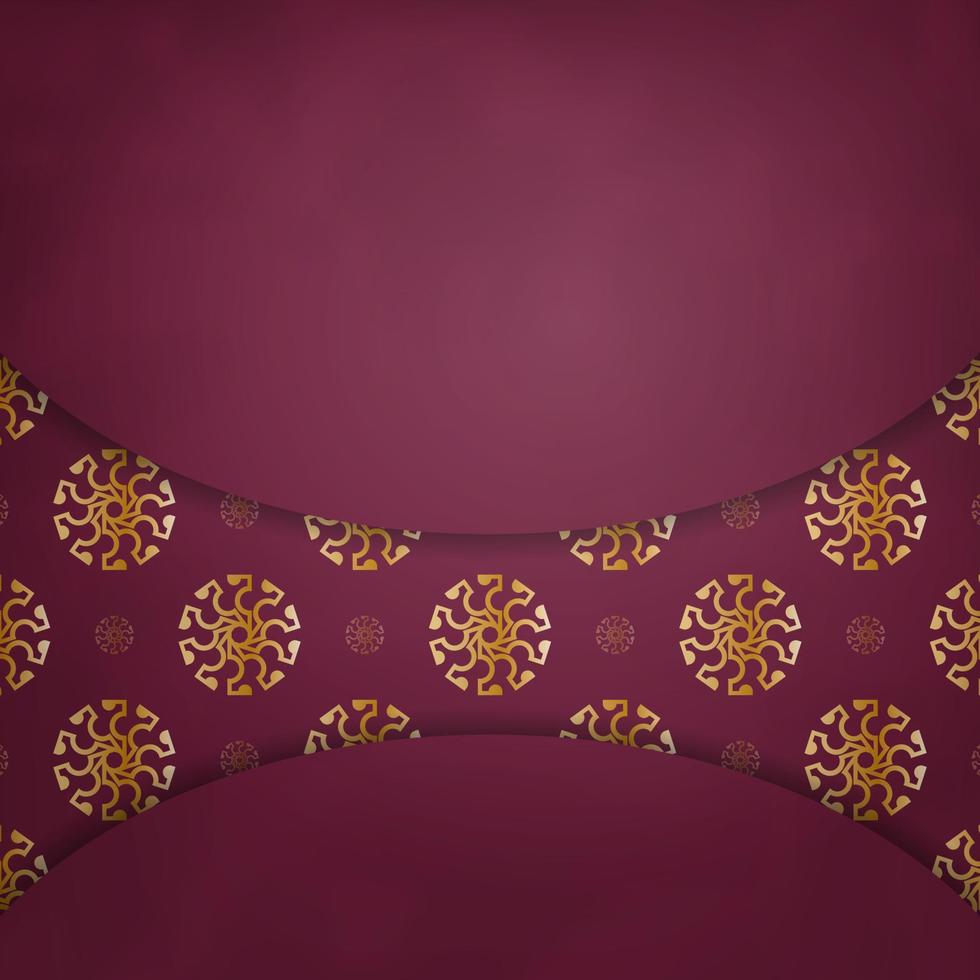 Burgundy card with mandala gold ornament for your brand. vector