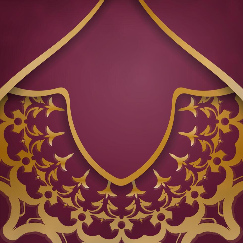 Brochure burgundy with Indian gold pattern for your design. vector