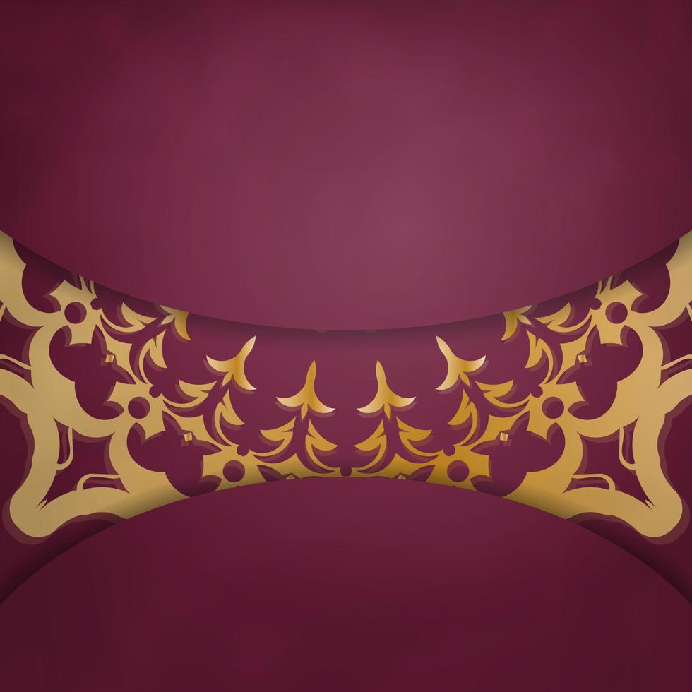 Leaflet in burgundy color with vintage gold ornamentation is ready for print. vector