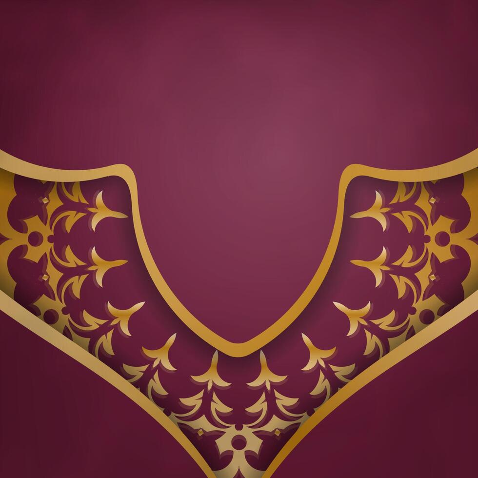 Brochure in burgundy color with Greek gold ornaments prepared for typography. vector