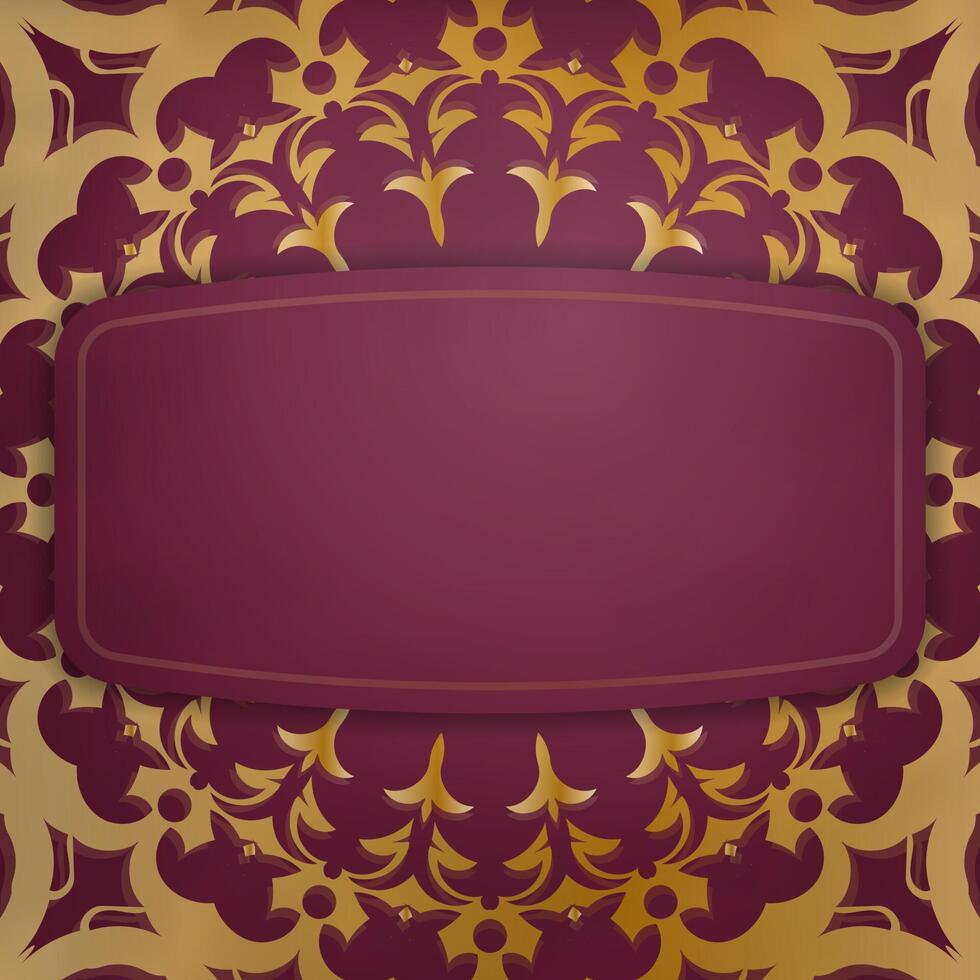 Vintage gold pattern burgundy flyer ready for print. vector