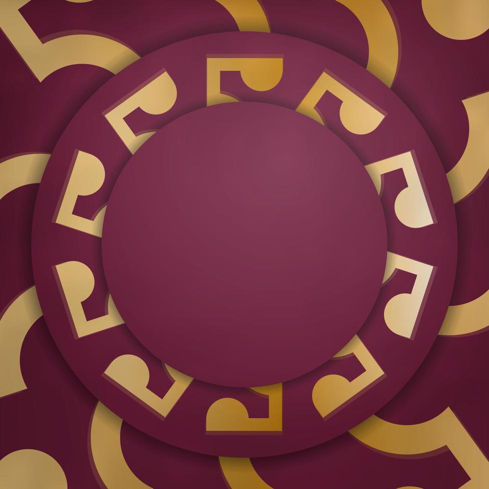 Postcard in burgundy color with a mandala with a gold pattern for your congratulations. vector