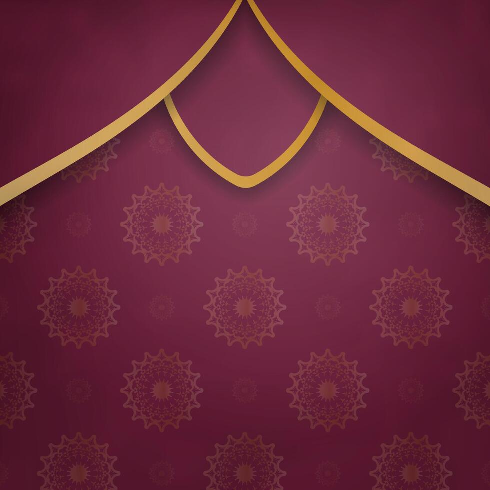 Brochure burgundy with Indian gold pattern prepared for typography. vector