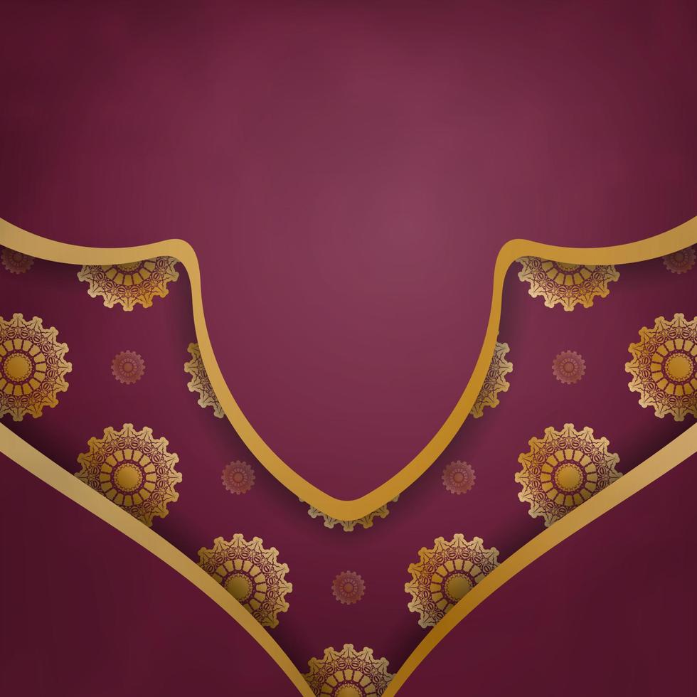 Greeting card in burgundy color with Greek gold pattern for your congratulations. vector