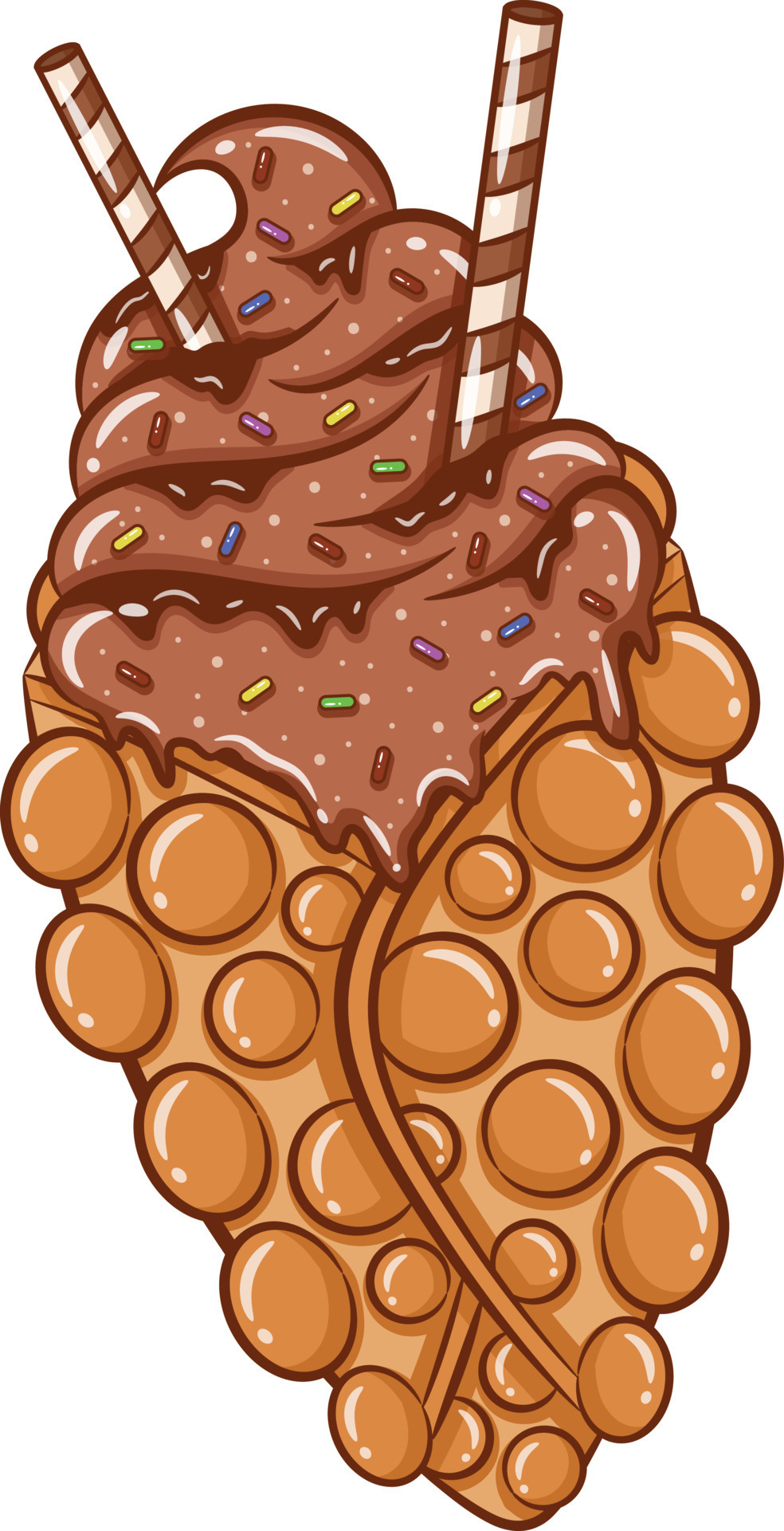 Hong Kong egg bubble waffle with chocolate ice cream 15436458 Vector