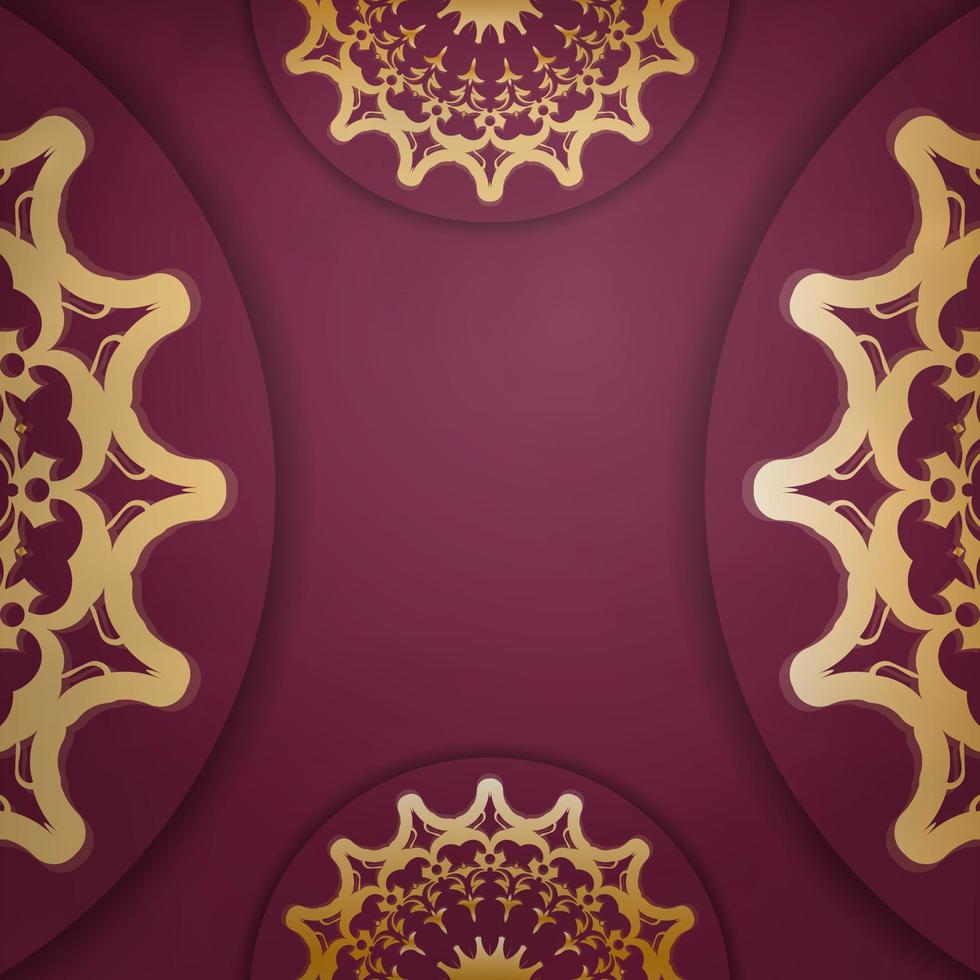 Burgundy flyer with vintage gold ornament for your design. vector