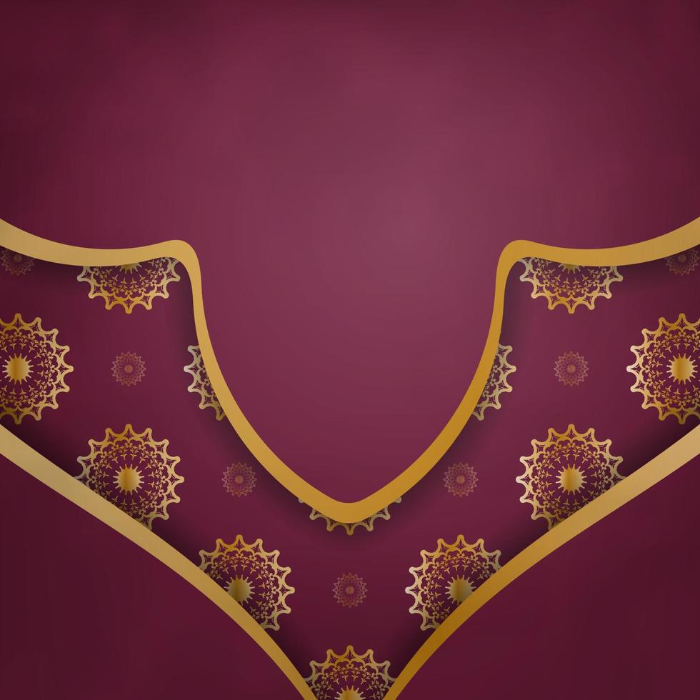 Brochure burgundy with Indian gold pattern for your congratulations. vector