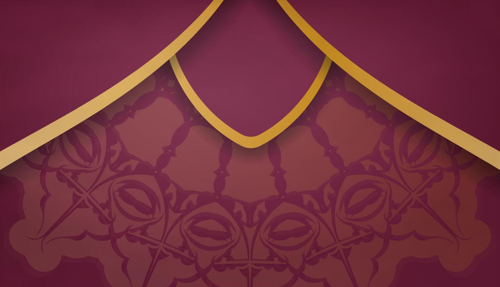 Baner of burgundy color with mandala gold pattern for design under your logo vector