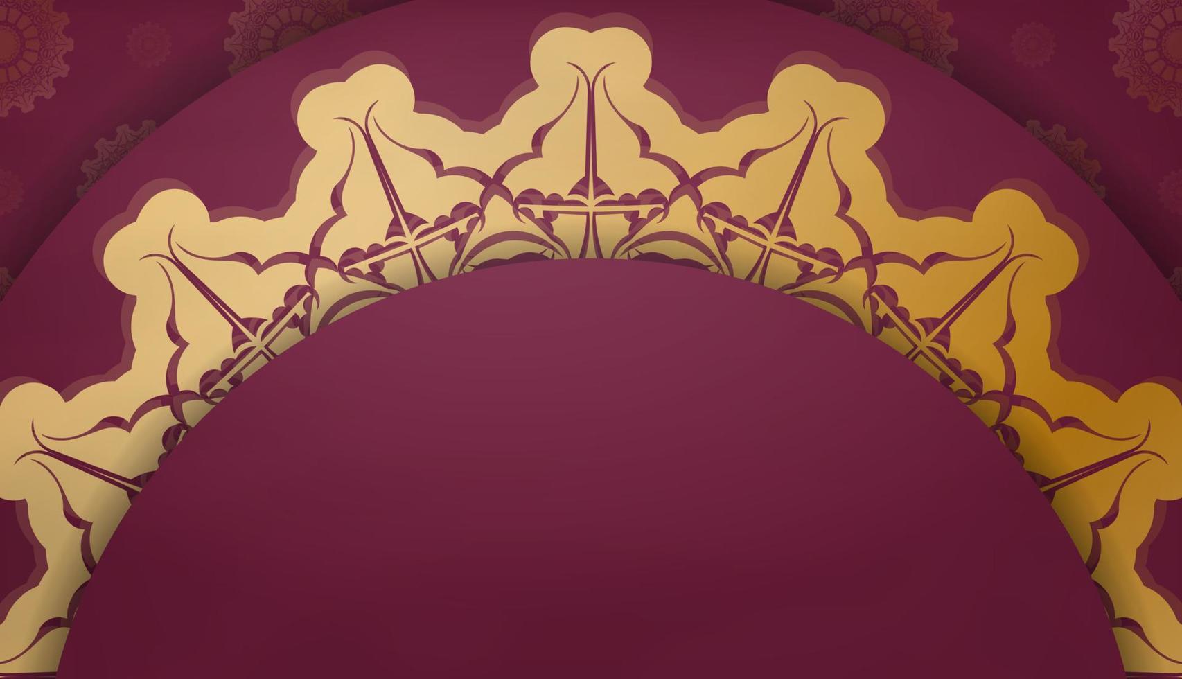 Burgundy banner with abstract gold pattern and space for your logo vector