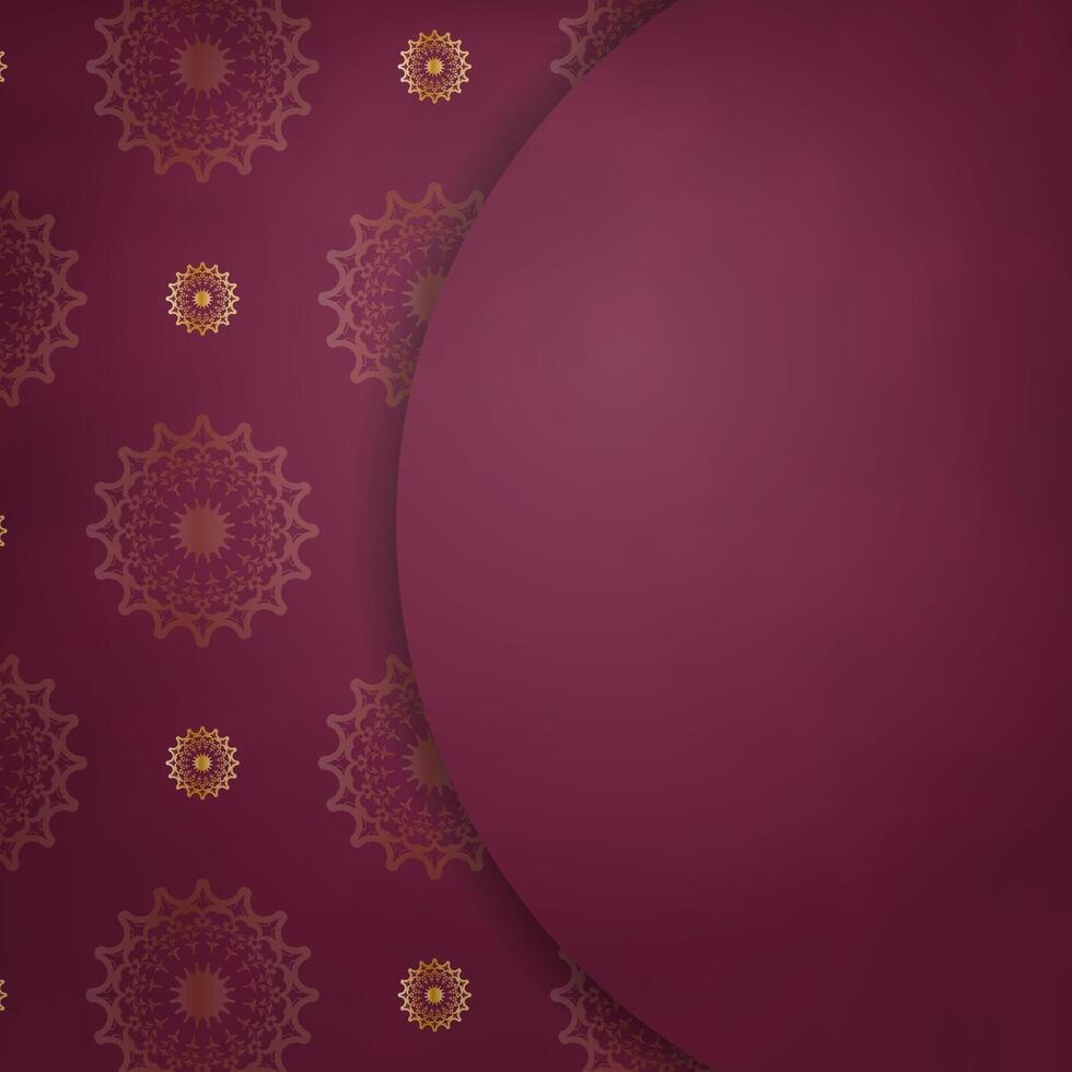 The leaflet is burgundy with an antique gold pattern and is ready for print. vector