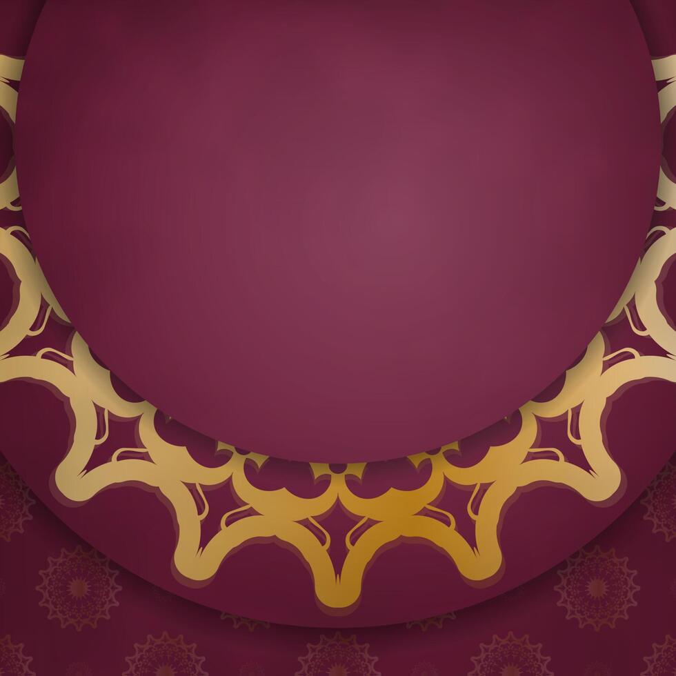 A circular frame with gold ornament on a burgundy background vector