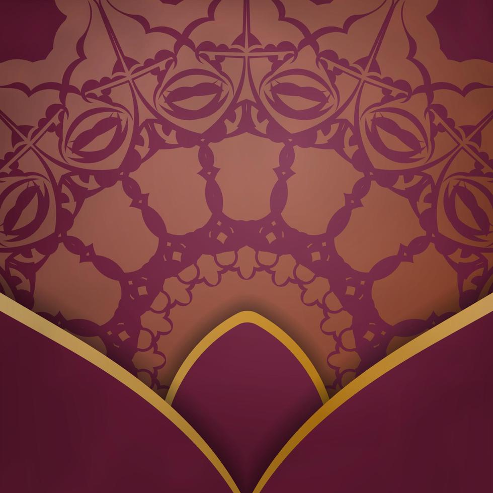 Burgundy postcard with Greek gold pattern for your brand. vector