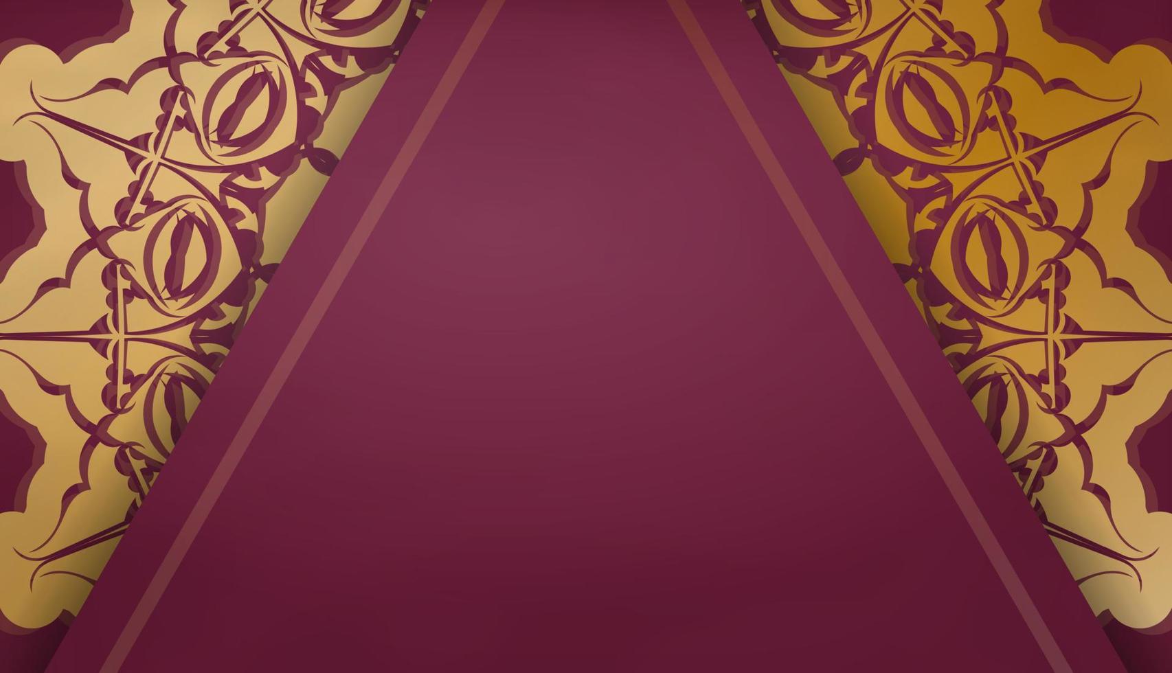 Burgundy banner with vintage gold ornament for logo design vector