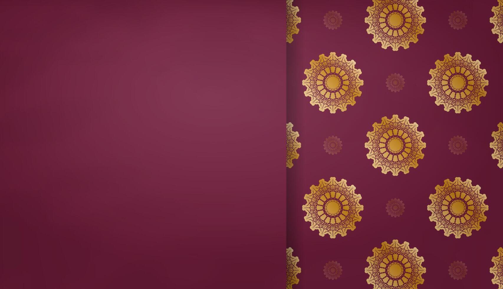 Burgundy banner with a mandala with gold ornaments and a place under the logo vector