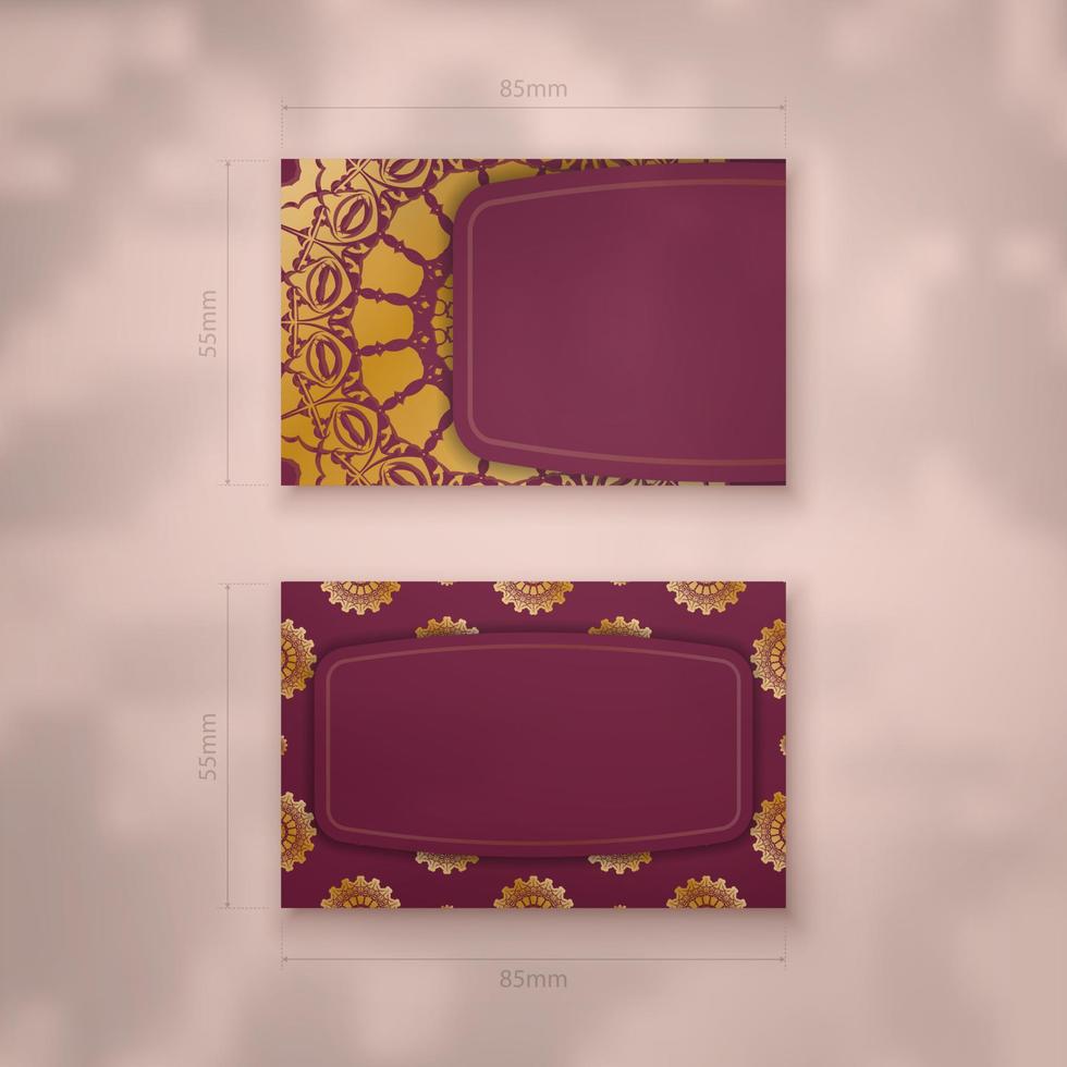 Vintage gold pattern burgundy business card for your business. vector