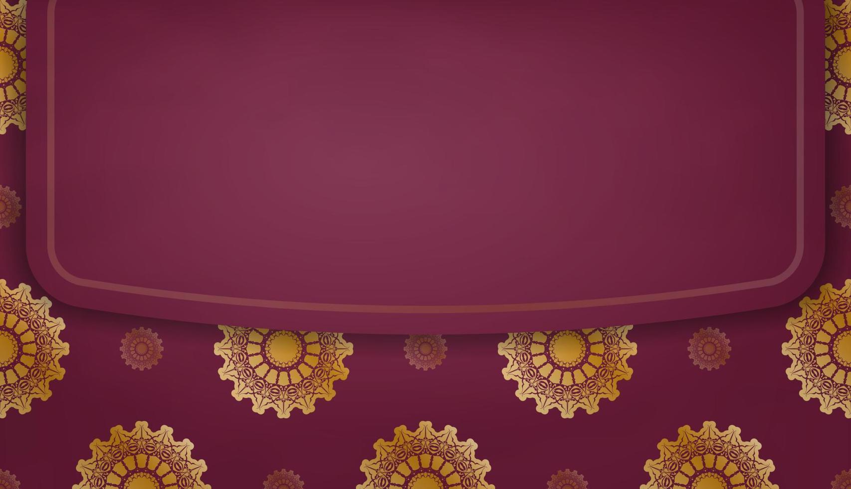 Burgundy banner with indian gold pattern for logo design vector