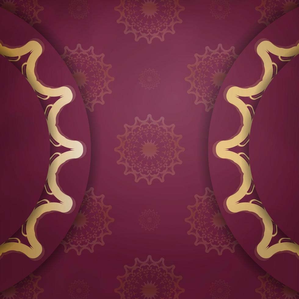 Burgundy flyer with luxury gold pattern for your design. vector