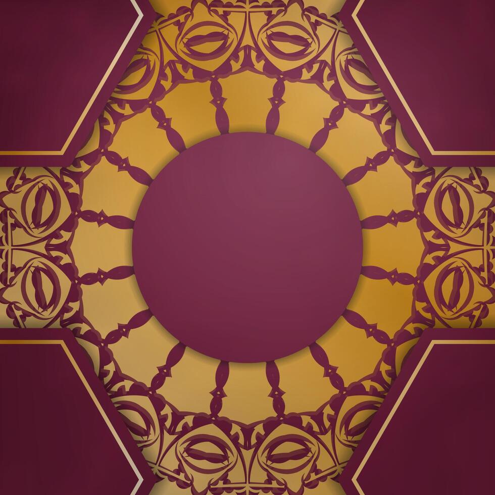 Burgundy card with abstract gold ornament for your congratulations. vector