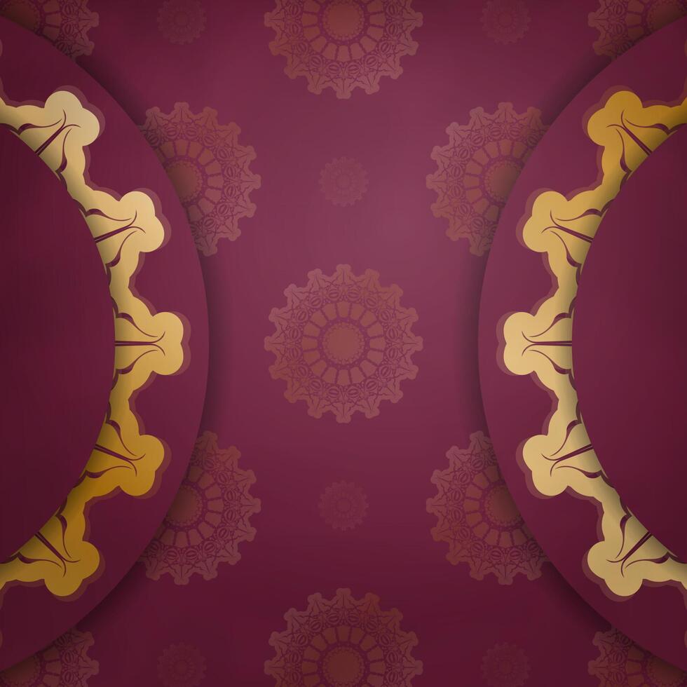 Burgundy color greeting card with Indian gold pattern for your design. vector